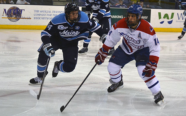 Maine and UMass Lowell in a Hockey East game at the Tsongas Center in January 2014