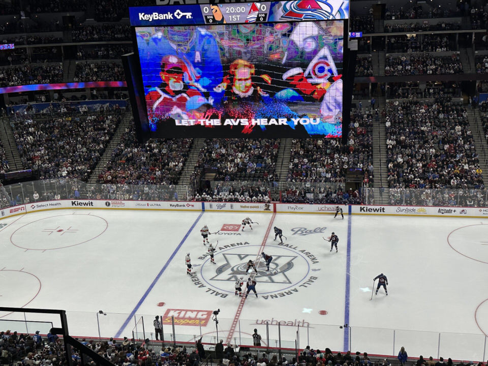 Ball Arena in Denver during an Avalanche-Panthers game in December 2025