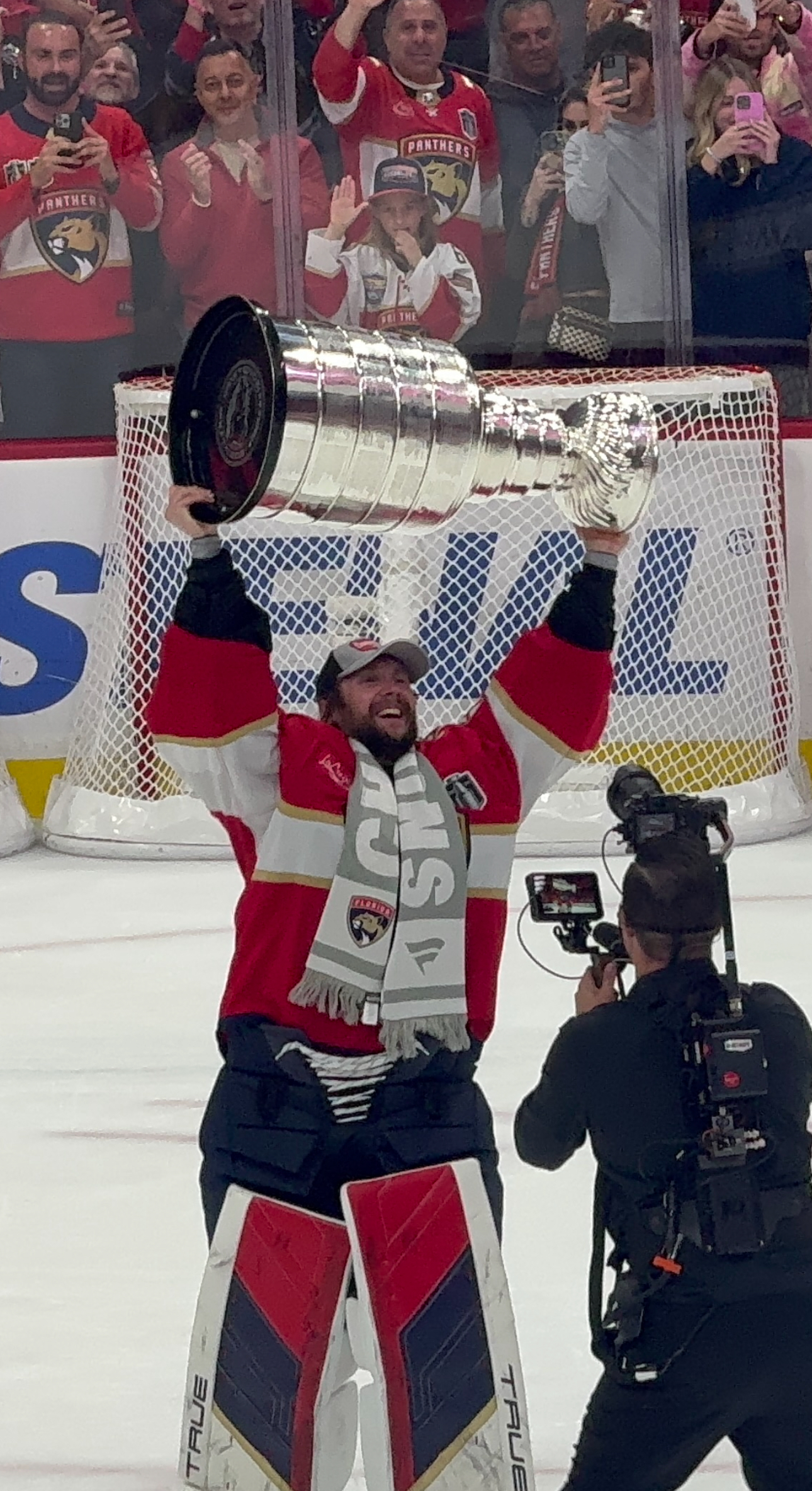 Sergei Bobrovsky with the Stanley Cup in June 2024