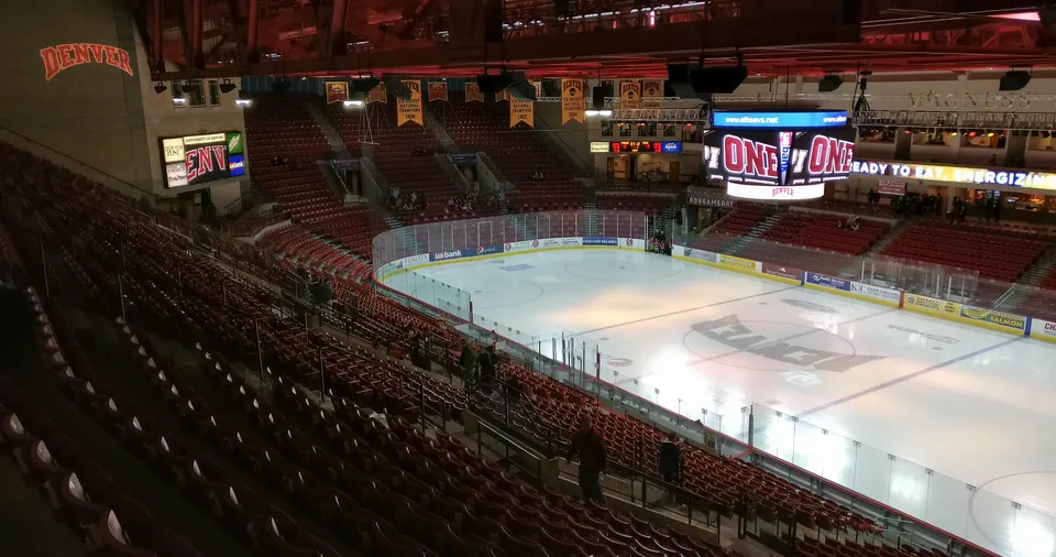 Magness Arena in Denver before puck drop in December 2016, the Pioneers' home rink
