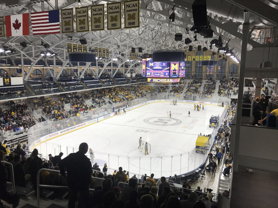 Yost Ice Arena in Ann Arbor during an intermission of a Michigan hockey game in September 2017