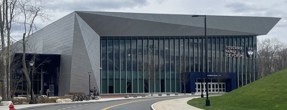 Toscano Family Ice Forum, UConn's hockey arena in Storrs, Connecticut, photographed in April 2024