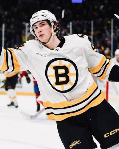 Bruins center Fraser Minten in January 2026, the season before his seven-year extension begins