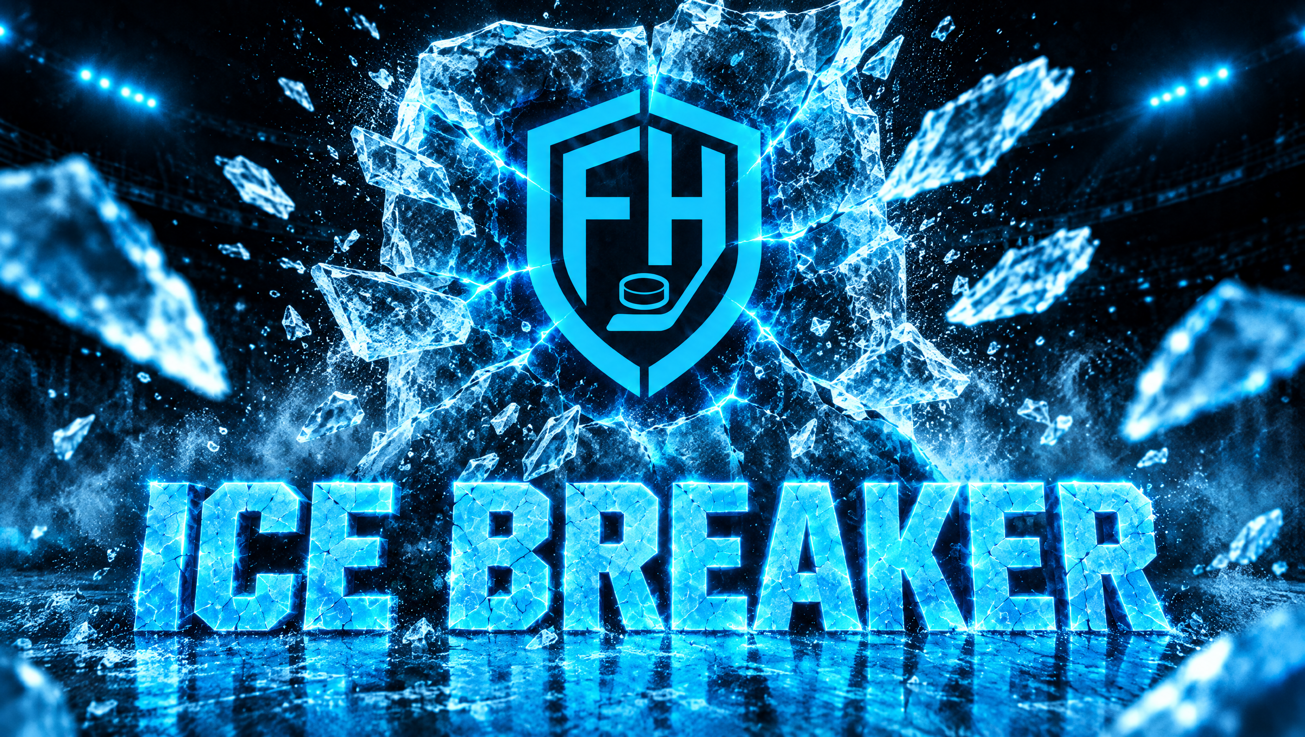 Ferda Ice Breaker cover: the Ferda Hockey shield bursting out of shattering ice