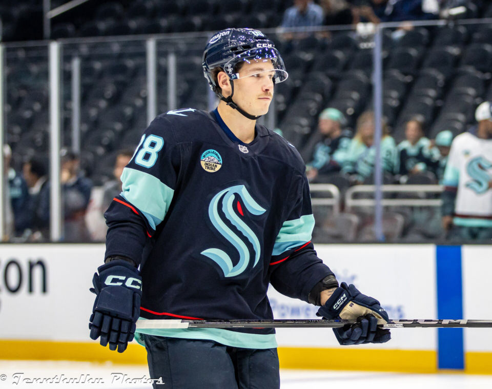 David Goyette in a Seattle Kraken preseason game against Calgary in September 2024