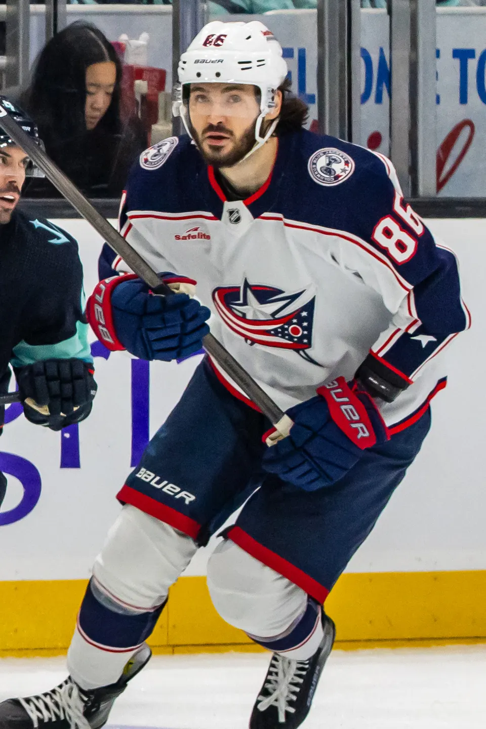 Kirill Marchenko with the Blue Jackets during a game in Seattle in January 2024