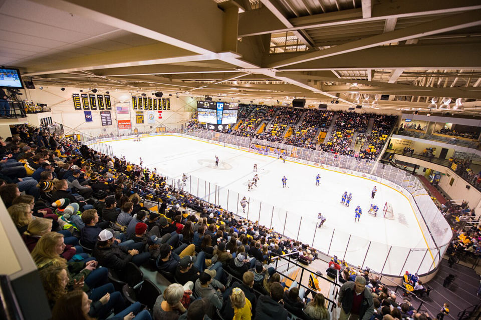 A Michigan Tech hockey game at MacInnes Student Ice Arena in Houghton, 2018