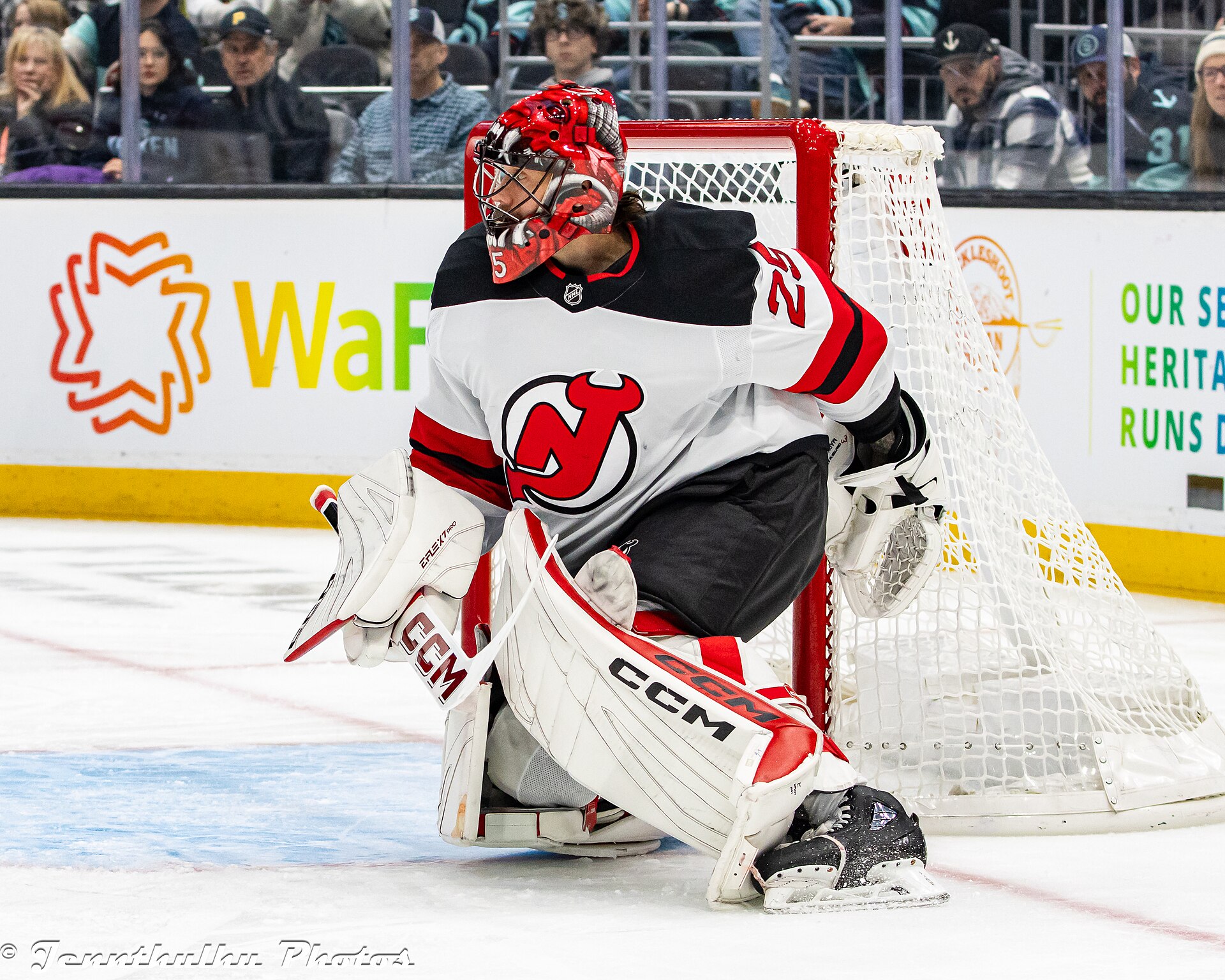 Jacob Markström in net for the New Jersey Devils in January 2025