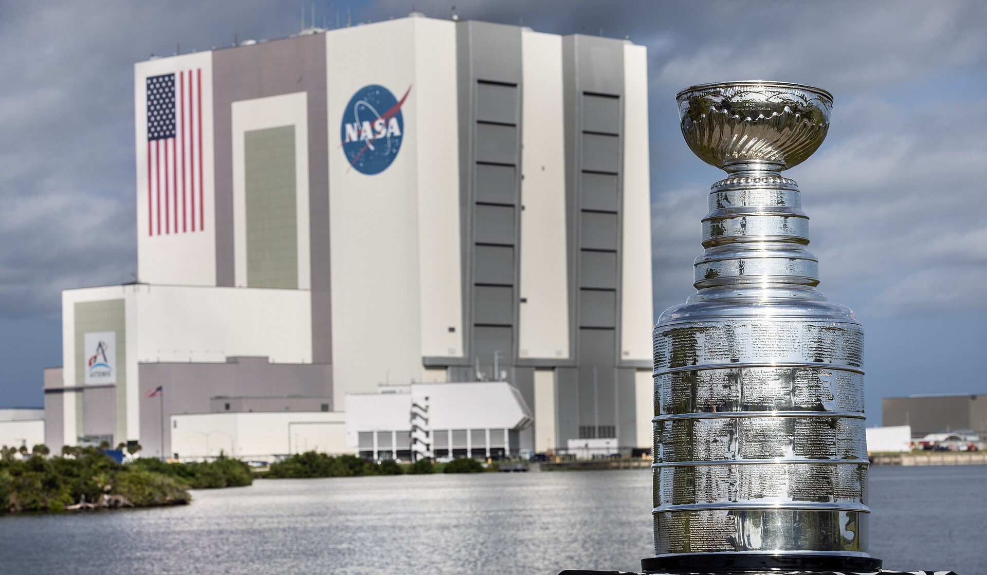 The Stanley Cup on display during the Florida Panthers' visit to Kennedy Space Center in September 2024