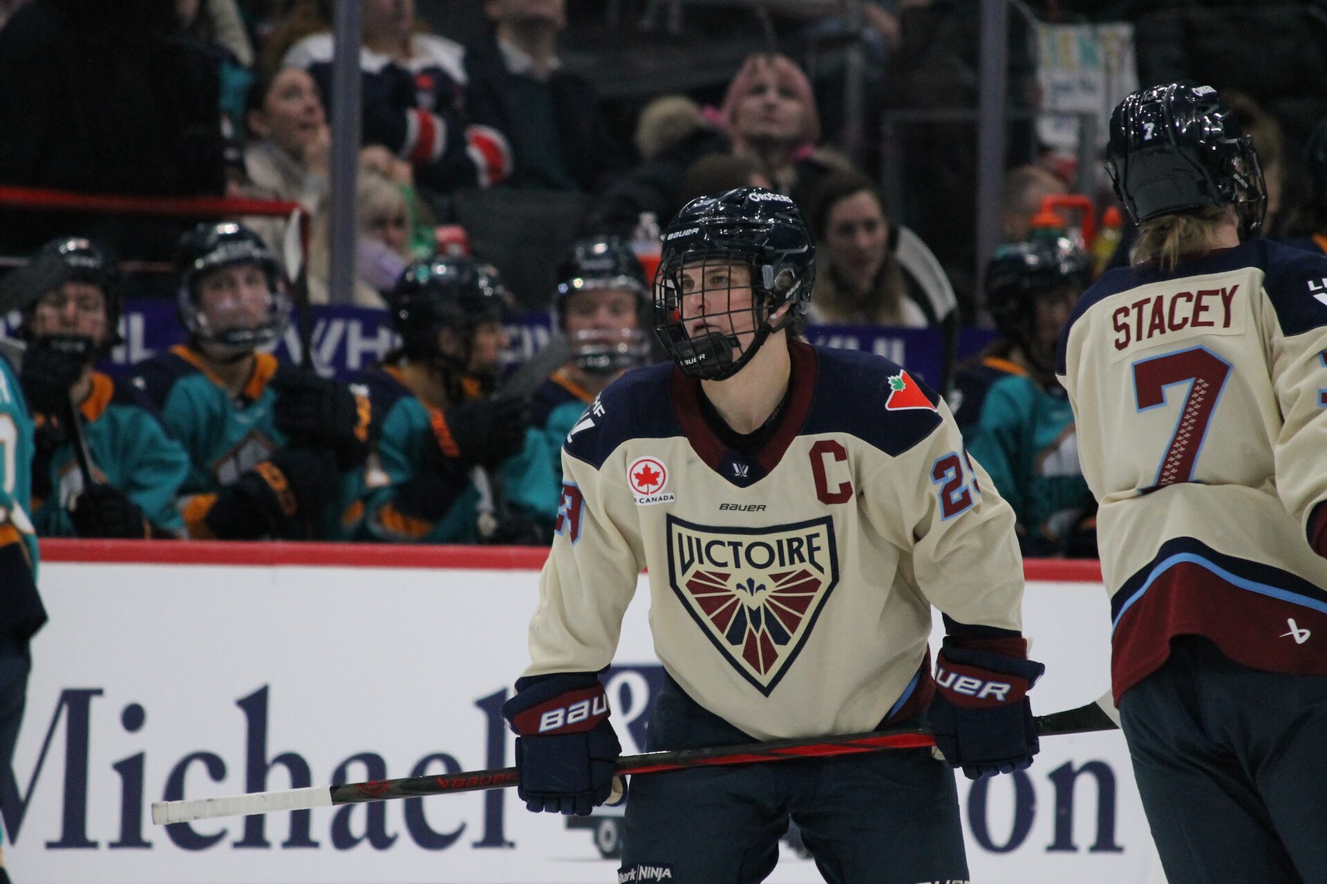 Marie-Philip Poulin of the Montréal Victoire during a PWHL game in January 2026