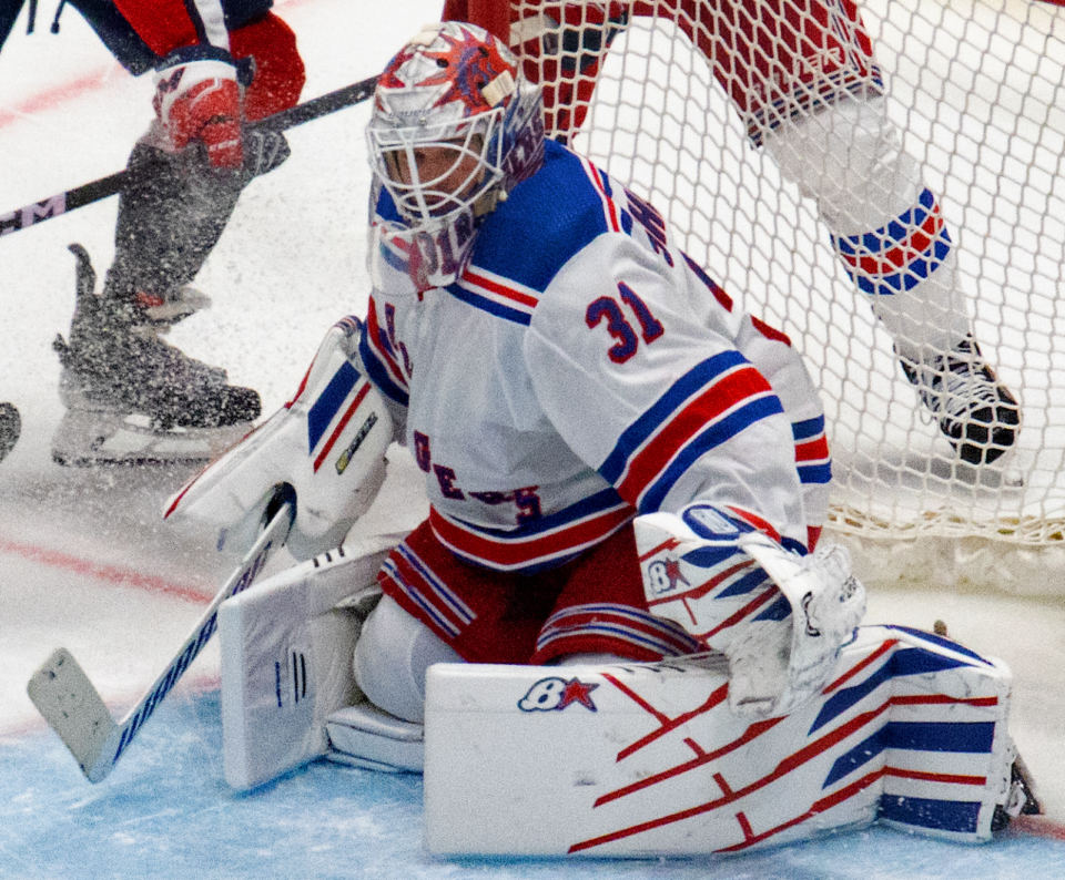 Rangers goaltender Igor Shesterkin during a 2024 Eastern Conference first-round playoff game