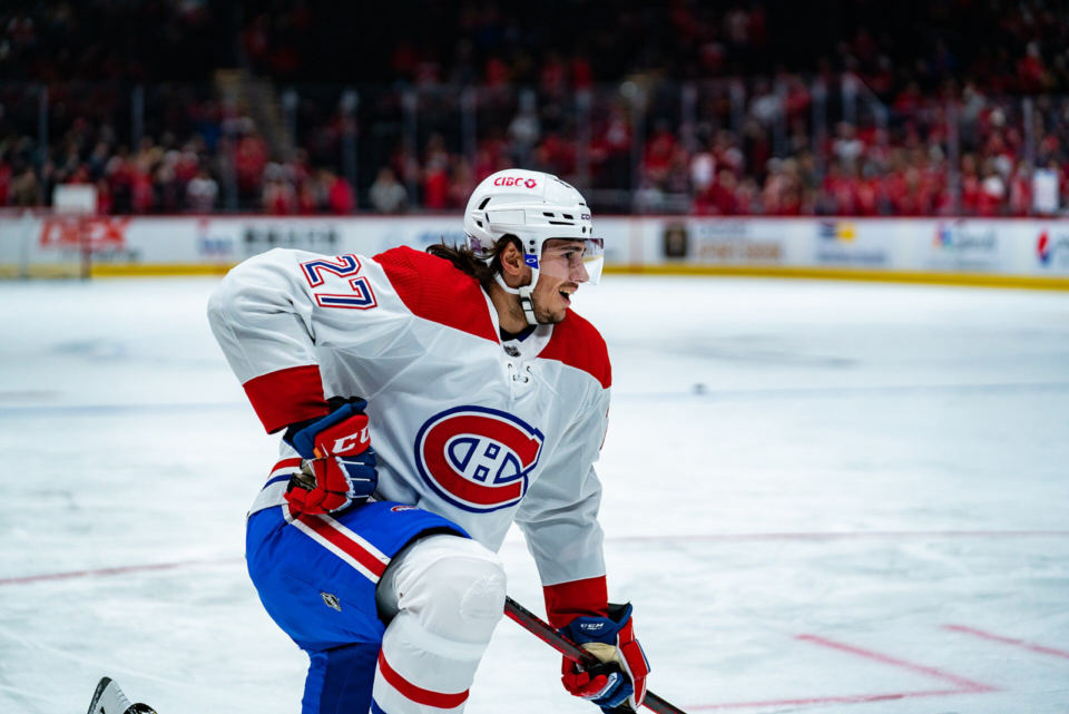 Alexander Romanov on the ice in a Montreal Canadiens game against Washington in 2021