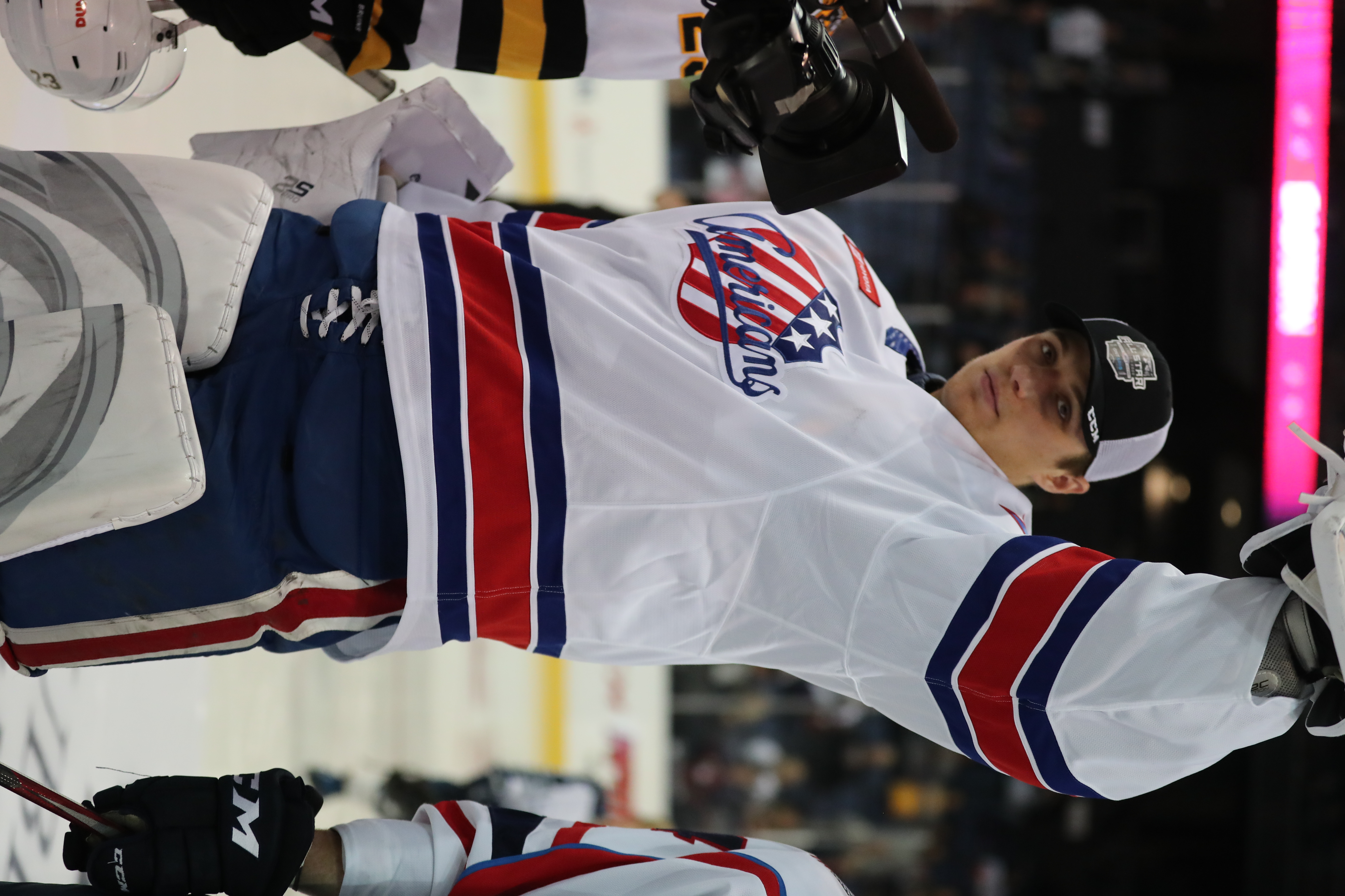 Goaltender Jonas Johansson in net during an AHL game, 2020