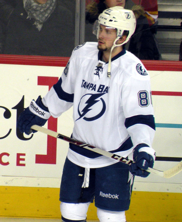 Nikita Kucherov in a Tampa Bay Lightning uniform during his rookie season in January 2014