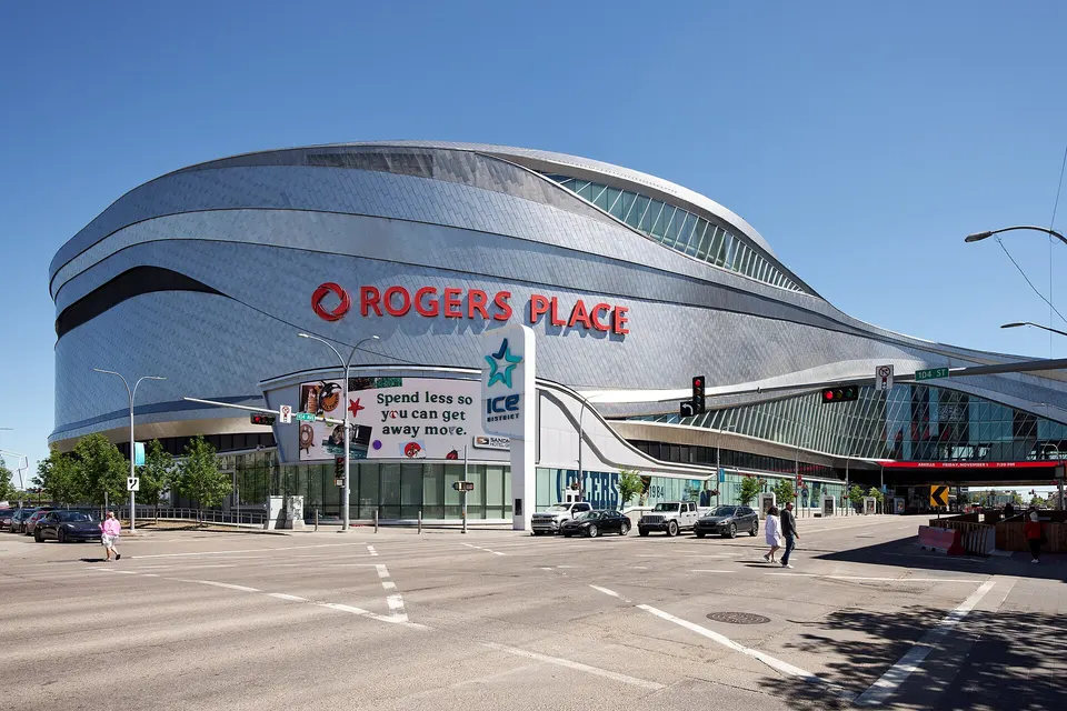 Exterior of Rogers Place in downtown Edmonton, photographed in June 2024